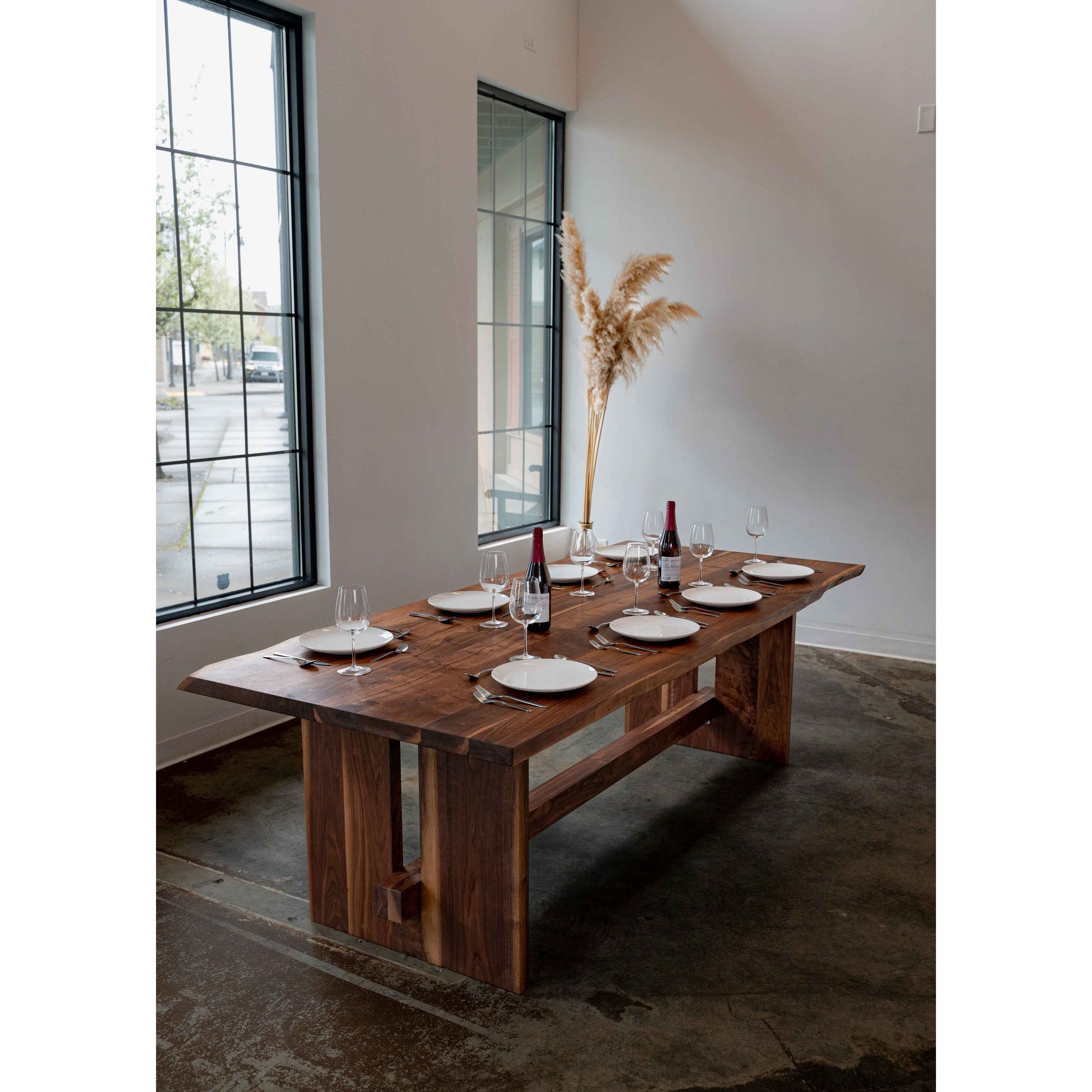 Walnut Trestle Dining Table with place setting